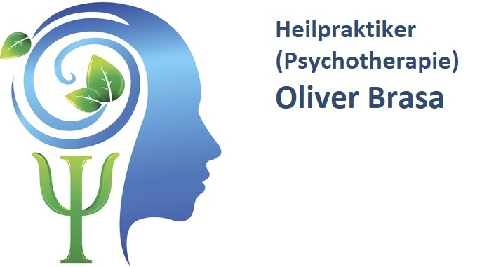 Logo mit einer menschlichen Silhouette, Wind und Blättern, symbolisiert Psychologie.